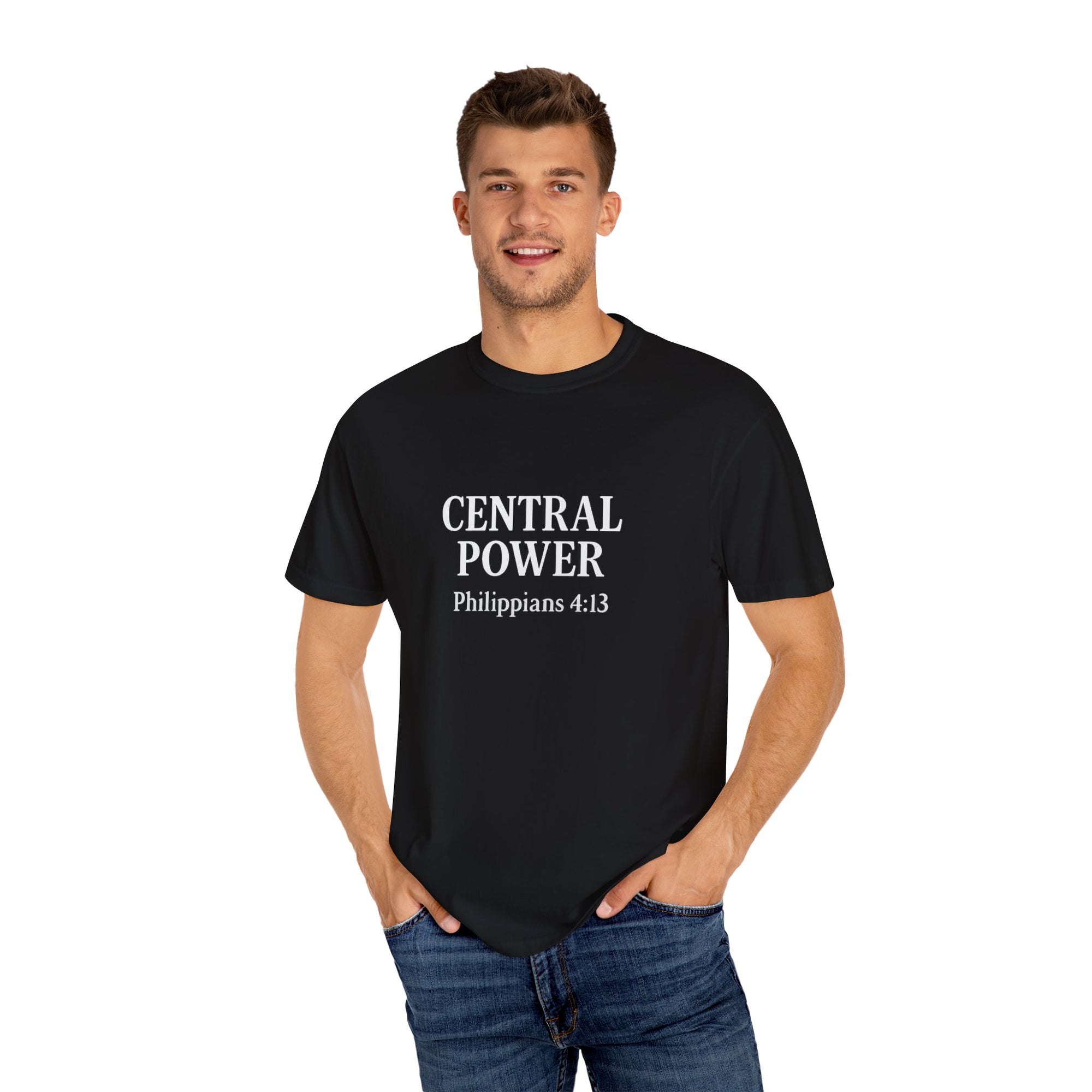 Inspirational T-Shirt, Motivational Unisex Tee, Faith-Based Apparel, Central Power Shirt, Philippians 4:13 Gift