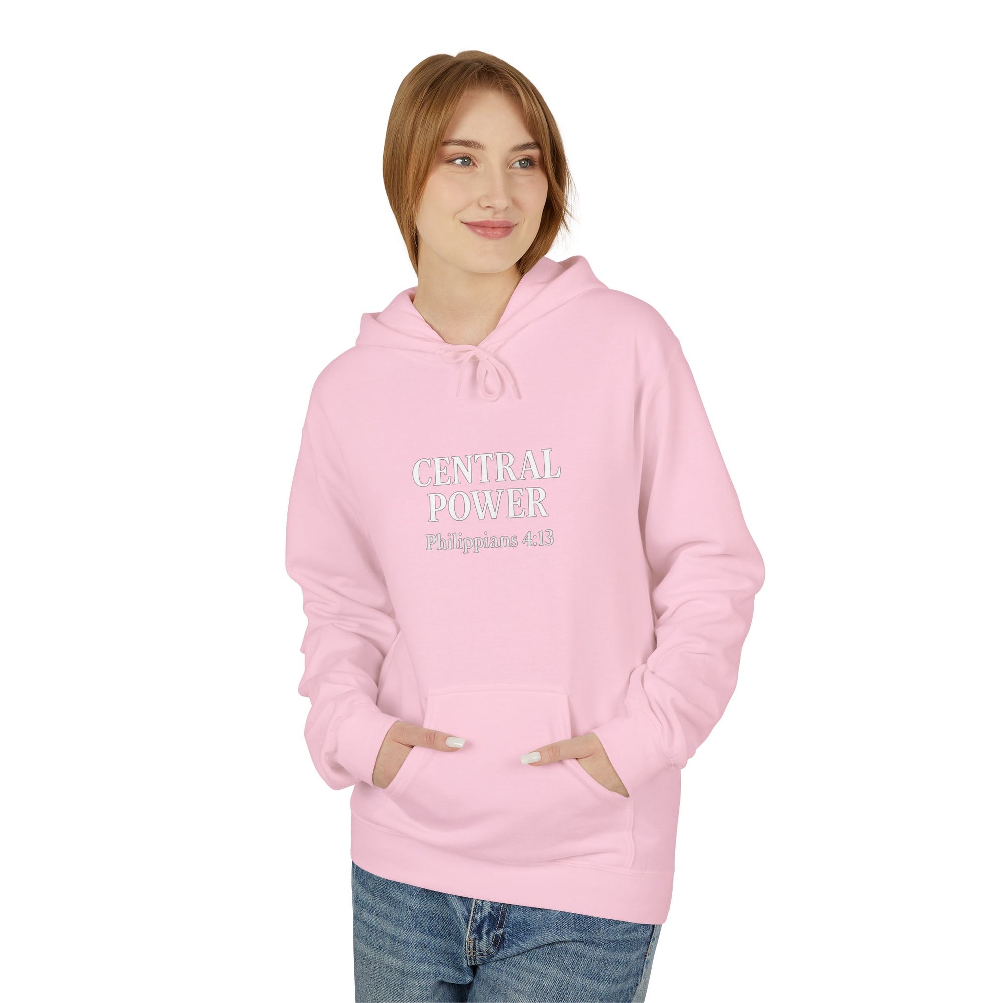 Inspirational Fleece Hoodie - Central Power, Faith Hoodie, Scripture Hoodie, Cozy Gift, Christian Apparel