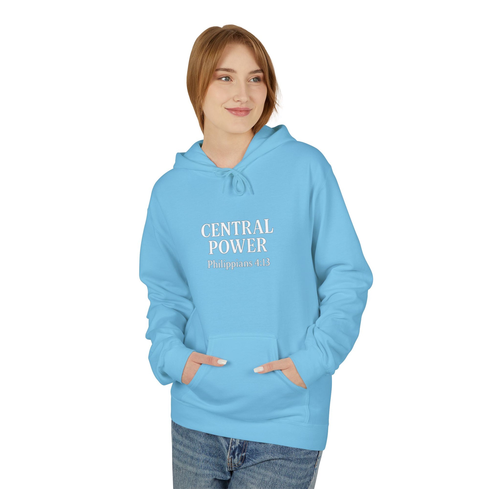 Inspirational Fleece Hoodie - Central Power, Faith Hoodie, Scripture Hoodie, Cozy Gift, Christian Apparel