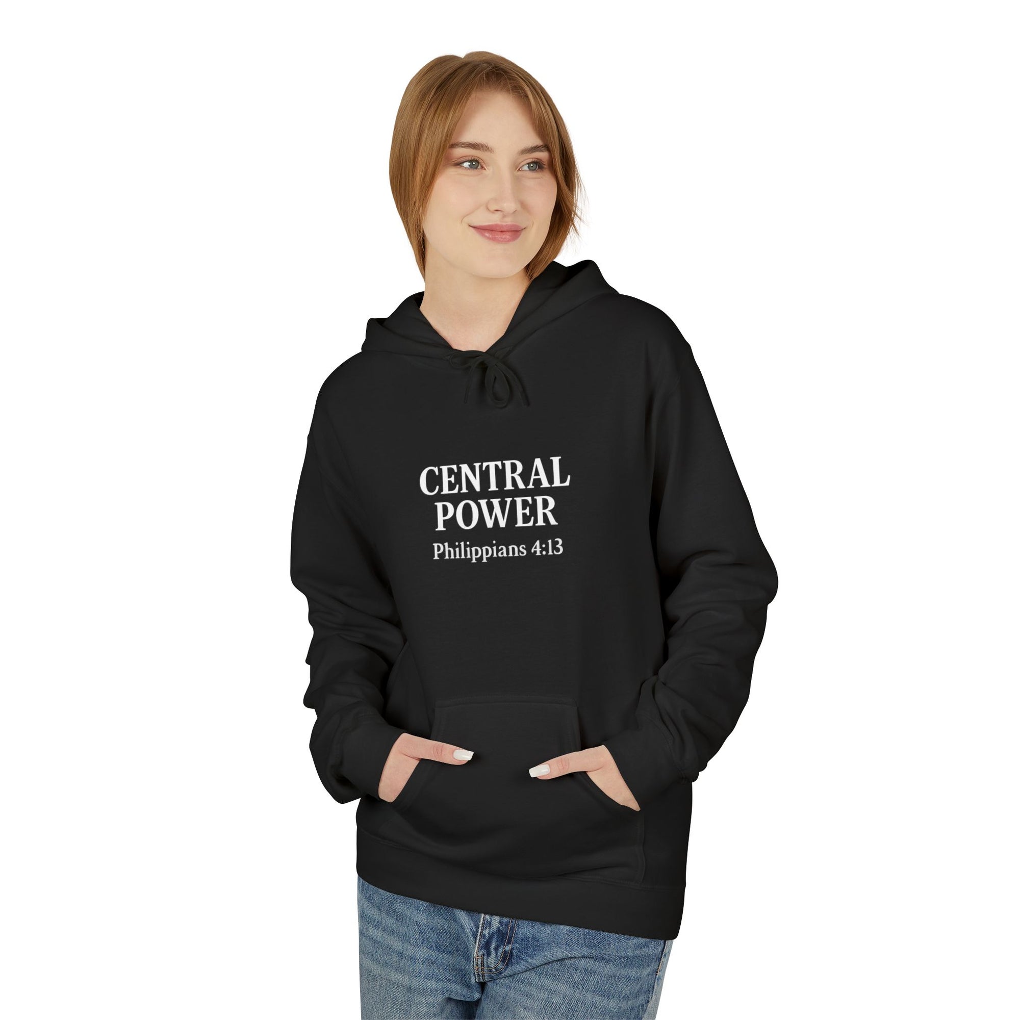 Inspirational Fleece Hoodie - Central Power, Faith Hoodie, Scripture Hoodie, Cozy Gift, Christian Apparel