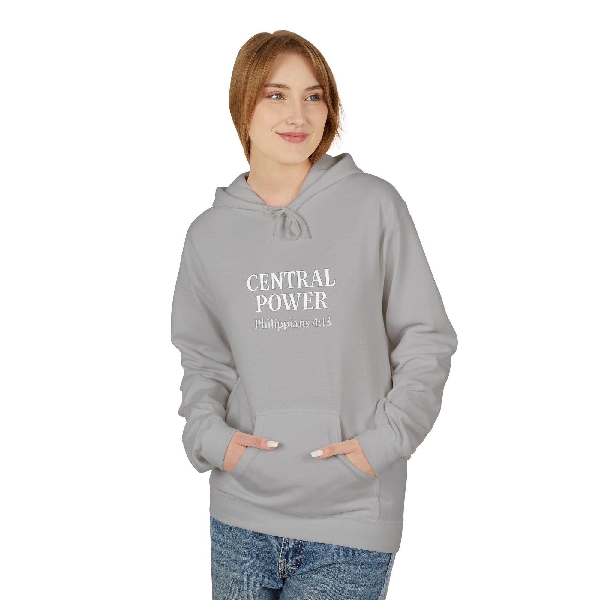 Inspirational Fleece Hoodie - Central Power, Faith Hoodie, Scripture Hoodie, Cozy Gift, Christian Apparel