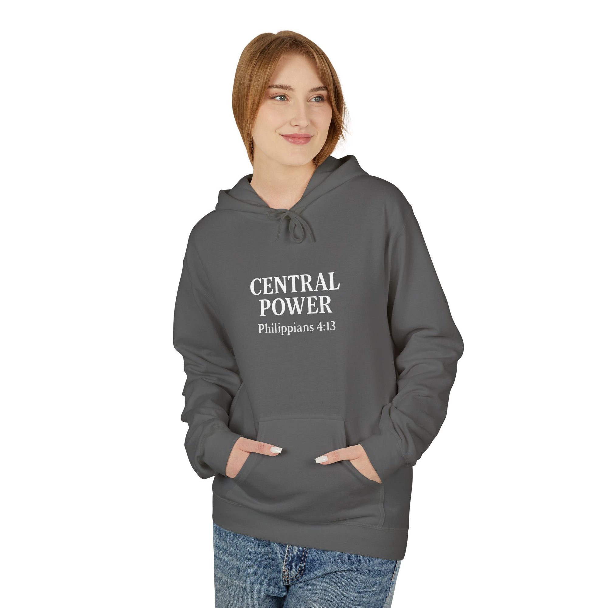 Inspirational Fleece Hoodie - Central Power, Faith Hoodie, Scripture Hoodie, Cozy Gift, Christian Apparel